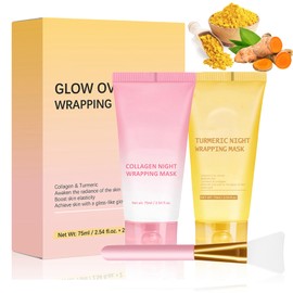 Collagen Night Wrapping Mask, Glass Glow Overnight Wrapping Mask Duo: Collagen Overnight Wrapping Peel Off Facial Mask and Turmeric Overnight Wrapping Peel Off Mask,Korean Skincare