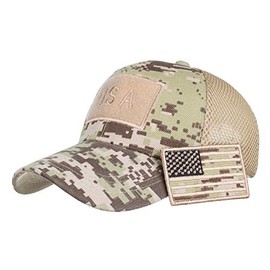 ANNA-KACI Camouflage Trucker Special Tactical Operator Forces USA Flag Patch Baseball Cap, Green camo, OneSize