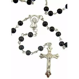 Rosary Bead Necklace Catholic  ~ Black Glass Round 6MM Beads
