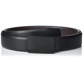 Perry Ellis Men's Reversible Leather Belt with Black Pattern Plaque, Blk20, 34