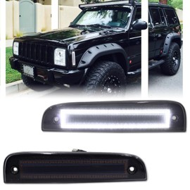 GSOWO 𝟮𝟬𝟮𝟰 𝗨𝗽𝗴𝗿𝗮𝗱𝗲 2 PCS LED Front Side Marker Lights for Jeep Cherokee XJ 1997-2001, Bumper Corner Parking Signal Lamps Smoked Lens, Jeep Cherokee Accessories - White Lens