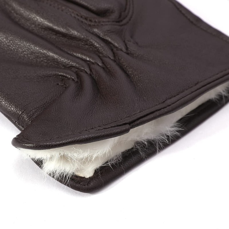 Harssidanzar Leather Gloves for Men, Winter 100% Rabbit Fur Lined