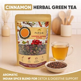 Param Kesar Organic Saffron Cardamom Cinnamon Herbal Green Tea | Detox & Digestive Support | Aromatic Indian Spice Blend with Rose & Licorice | 100g Loose Leaf Tea