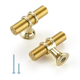 HOME EDIT Brushed Brass Cabinet Knobs Handles, Single Hole Modern T-Bar Drawer Pulls, Decorative Hardware for Cabinets, Dressers, and Drawers, 15 Pack