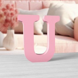 Aruatu 6 Inch Pink Wood Letters Unfinished Wood Letters for Wall Decor and Craft Projects (U)