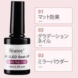 Biutee Topcoat Matte 15ml Gel Nail Non Wipe Matte Top Gel Topcoat Non-Wipe Top Gel (15ml Matte Topcoat)
