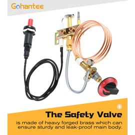 gohantee LP Gas Safety Valve with 3 Outlet Pilot Burner, 0.9 Meters M10x1 Thermocouple, Piezo Igniter Device with Knob Kit Assembly for Pizza Oven, Fireplace, Range Oven