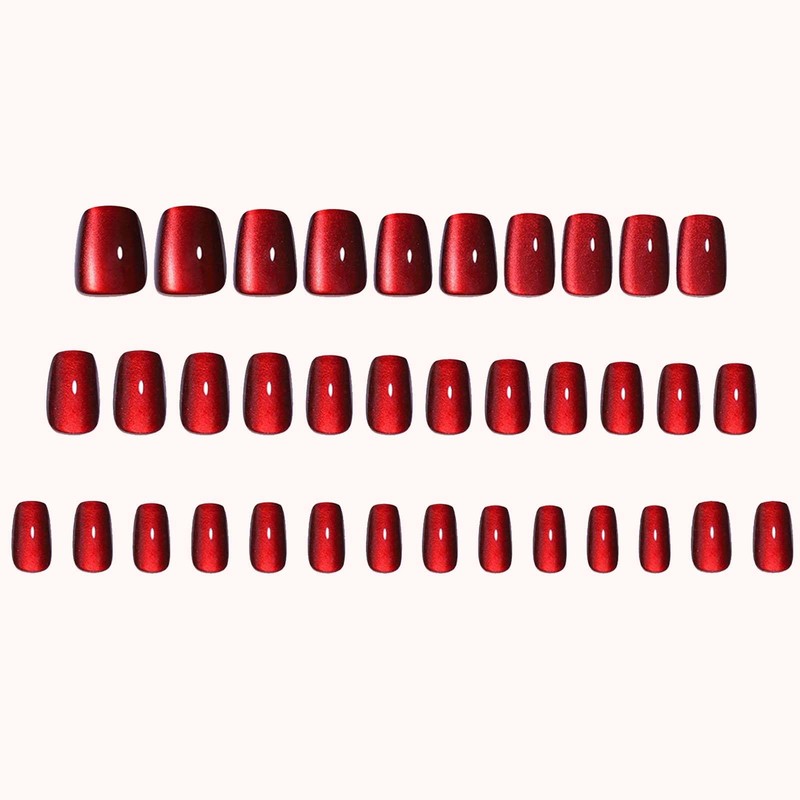 Red False Nails - 32PCS Short False Nails - Square