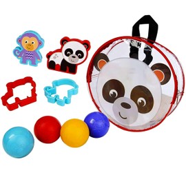 HOVUK 9.5" Panda Print Backpack with Pressing and Rolling Dough, Animal Shape Clay Cutters, Basic Clay Cutters, 9Pcs Dough Dots Backpack Toy Set, Playful Dough Dots Adventure