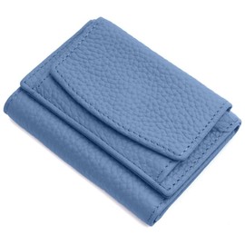 grooblue Trifold Wallet, Women's, Men's, Genuine Leather, Mini Wallet, Mini Wallet with Coin Purse, Thin, Lightweight, Compact, Cute, Easy to Use, Skimming, Gift, blue (light)