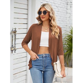 Famulily Women's Lightweight Cardigans, Loose Ruffles 3/4 Sleeve Soft Drape Open Front Dusters (XL, Khaki)