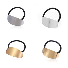 LOVEF 4PCS Metal oval Hair Rope Hairband Ponytail Holder Hair Ring Elastic Rubber Band Hair Tie Hair Headdress Hair Accessories - Gold and Silver