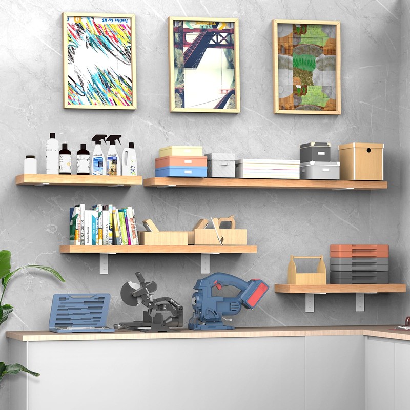 White Floating Shelf Bracket 12 Inch, 6 Pack Heavy Duty