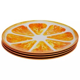 Fruit Slices Spring Summer Melamine Plates Small - Dinnerware Set - Party Serving Dish 4 pc (8 in, orange)