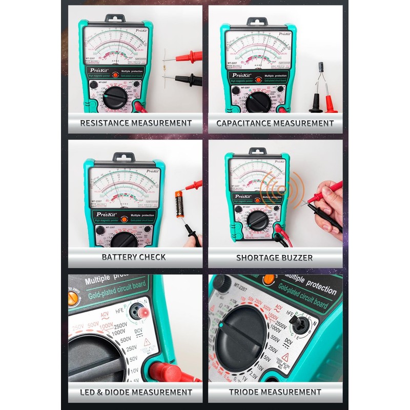 Pro'sKit Tool Solutions MT-2207 Protection Function Analogue Multimeter Quick Response