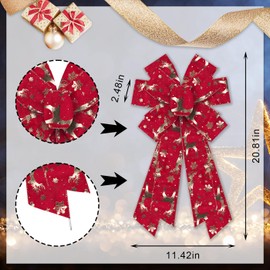 Estivaux Large Christmas Bows for Wreath, Merry Christmas Wreath Bows Red Velvet Bow Winter Holiday Craft Ribbon Bow Xmas Reindeer Tree Bows for Front Door Christmas New Year Decorations