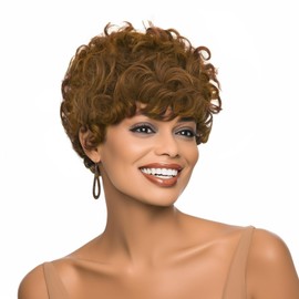Pixie Cut Wigs Short Pixie Brown Wigs for Women Short Curly Hair Layered Wavy Pixie Wigs With Bangs Auburn Curly Hair Wigs Short Wigs for Black Women Brown Pixie Wigs Short Brown Wig for Women (Brown)