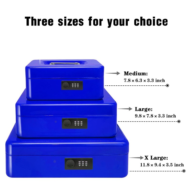 Secure Steel Cash Box with Combination Lock and Removable Tray