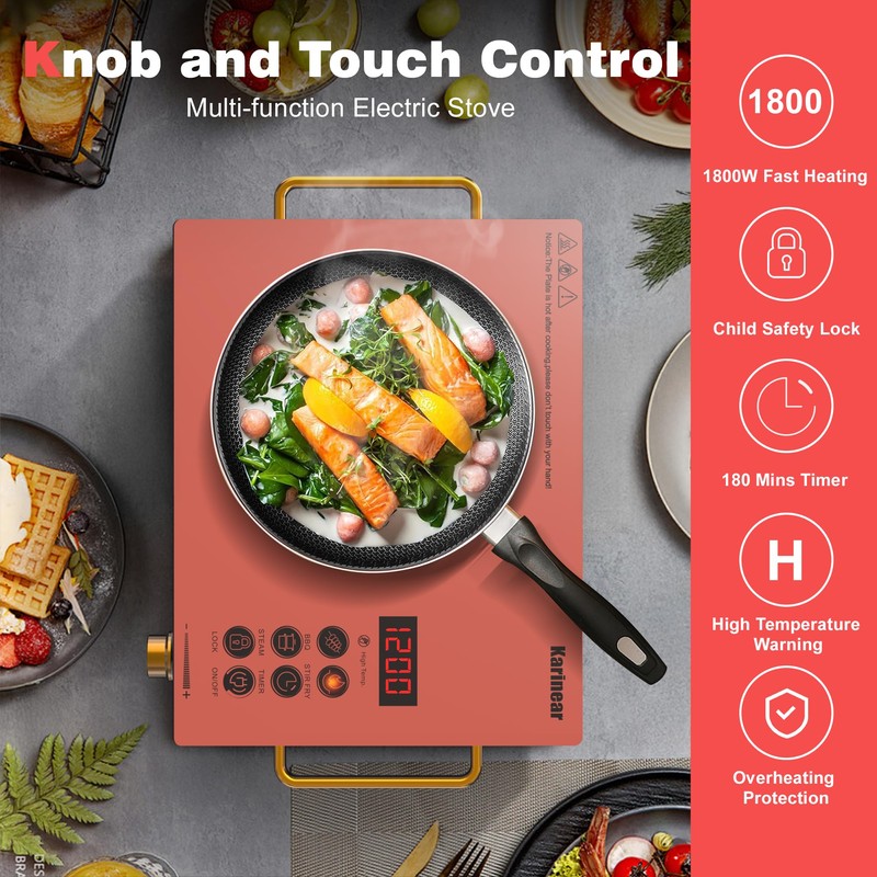 Karinear Portable Electric Stove 110V, 1800W Electric Hot Plate with