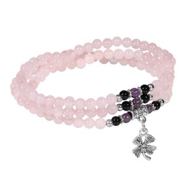 KYEYGWO Clover Crystal Beads Bracelet for Unisex, Buddhist Necklaces, Chakra Bracelets, Gemstone Wrap Bracelet, Lucky Charm, Pearl Necklaces, Blessing Jewellery, Rose Quartz Black Agate amethyst, rose