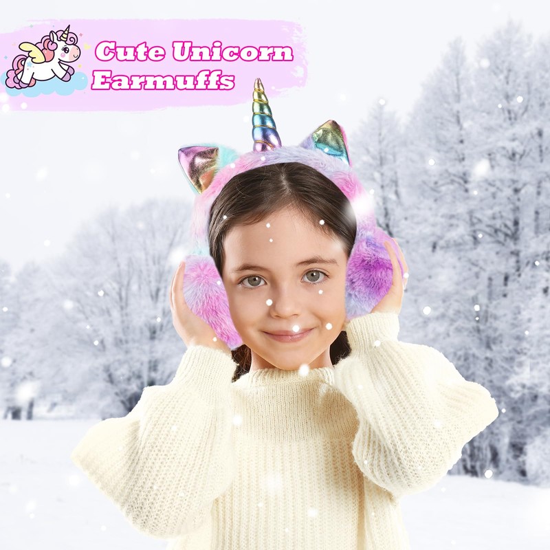 Unicorn Earmuffs for Kids, Foldable Ear Muffs Cute Winter Warm