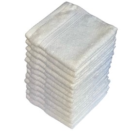 Petal Cliff Set of 12-100% Ring Spun Cotton Terry Wash Cloths. Designed to exfoliate Your Hands, Body or face – Extra Soft and Absorbent - Size 12" X 12", Machine Washable. (White)