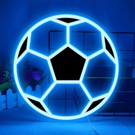 Soccer Neon Sign for Wall Decor, Dimmable LED Football Neon Light, Powered by USB Neon Sign Sports Light Up Sign for Teenager Boys Girls Kids Room Bedroom Decor