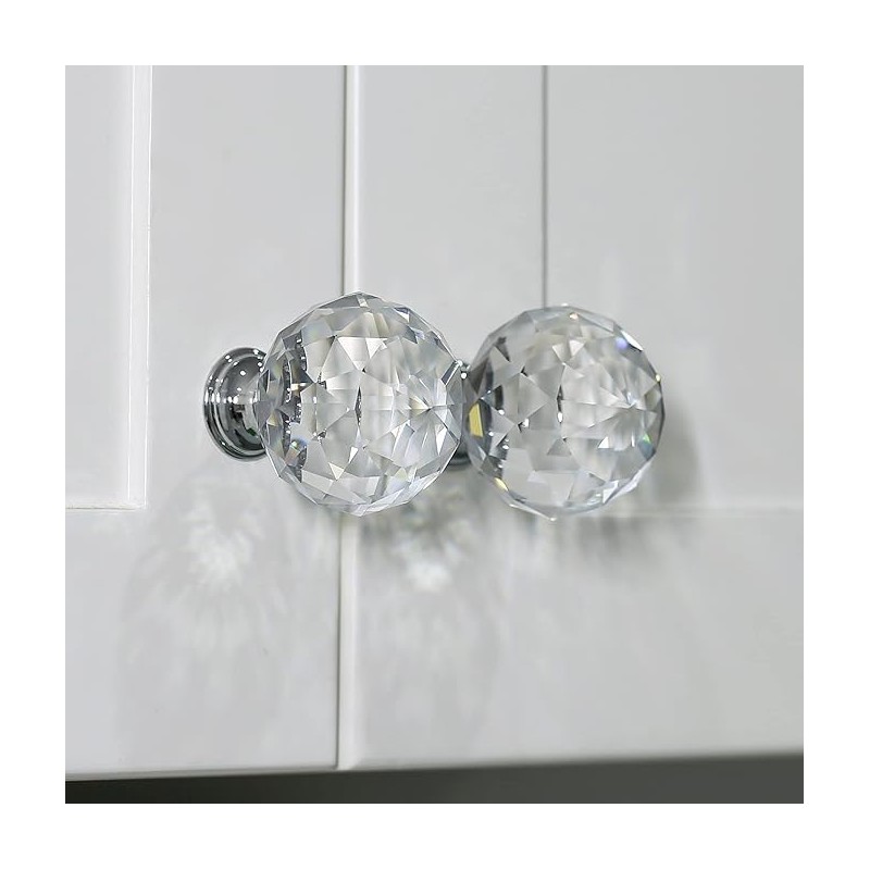 Crystal Door knobs 10 Pcs, Luxury Round Diamond Style Glass