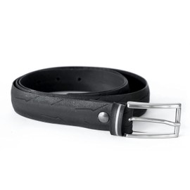 MNMUR Herren-Gürtel in Schwarz, schlank, elegant, sportlich, lässig, verstellbar, aus Fahrradreifen, Größe S/M, Länge 123 cm, Höhe 2,5 cm, Metallschnalle mit gebürstetem Stahlfinish. (M/L)