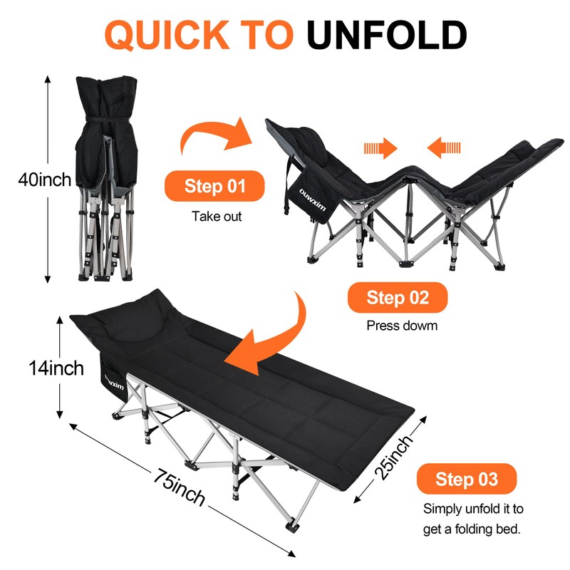 Ouwxim Camping cots for Adults,Cots for Sleeping,Cushion and Pillow, Camping