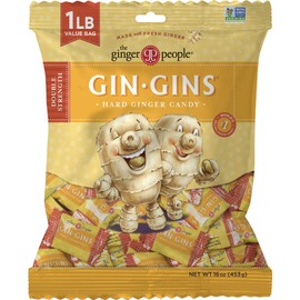 The Ginger People GIN GINS Double Strength Ginger Hard Candy C Natural Ginger Candy by The Ginger People C Individually Wrapped Healthy Candy C Double Strength Flavor C Large 1 lb Bag (16oz) C Pack of 1