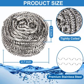 10 Pack Stainless Steel Scrubber, Steel Wool Srubber for Scouring Stubborn Messes from Pots and Pans, Stoves,Broiler Racks,Grills and More