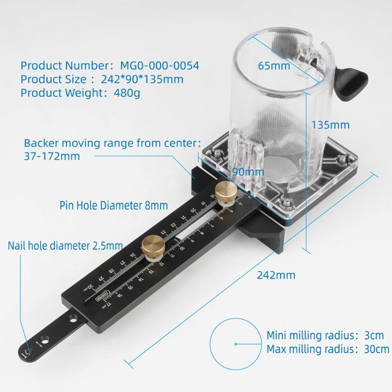 Circle Cutter Trimming Guide, 2.5mm Nail Hole Appropriate Strength Router