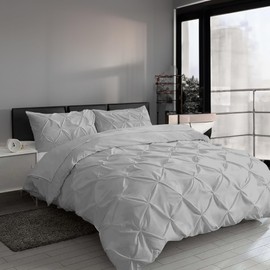 MH Traders King Size Duvet Cover Sets with Pintuck Design - King Duvet Set Crafted from 100% Egyptian Cotton with 200 Thread Count Double Bedding Set Pinch Pleated Quilt King Size Design - Silver