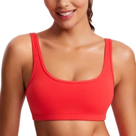 CRZ YOGA Butterluxe Mini Bra for Women - Scoop Neck Low Impact Wireless Sports Yoga Padded Workout Cami Deep Red Large