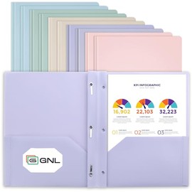 GNL - Carpetas de plástico con bolsillos y punta, paquete de 10, colores pastel apagados, carpetas resistentes de 2 bolsillos tamaño carta, carpetas c