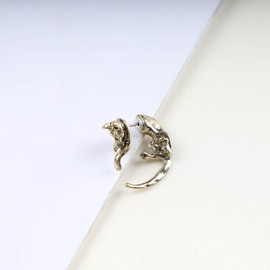 Iaceble Punk Cat Jacket Earrings Gold Cat Earrings Gothic Fox Stud Earrings Animal Front Back Earrings Jewelry for Women and Girls