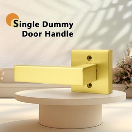 Probrico Brushed Gold Dummy Door Handle Interior Door Levers Square Single Non-Turning Satin Brass Door Handles Hardware for French Door, 3 Pack