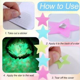 200PCS Glow in The Dark Stars Stickers, 3D Star Luminous Wall Decals for Ceiling, Multicolor Night Sky Decor, Plastic Fluorescent Noctilucent Star Wall Stickers for Wall Ceiling Bedroom Decorations
