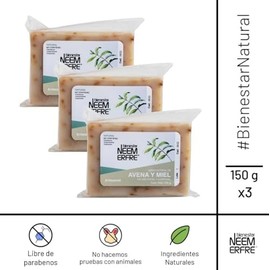 NEEM ERFRE  Pack de 3 jabon natural de avena y miel 150g con aceite de NEEM sin parabenos ni petrolatos