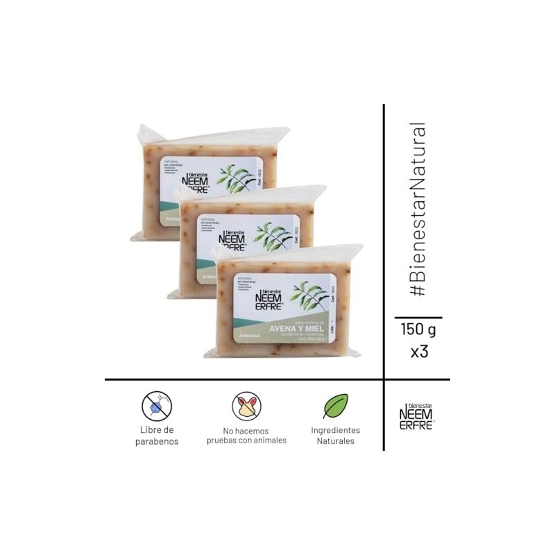 NEEM ERFRE Pack de 3 jabon natural de avena y