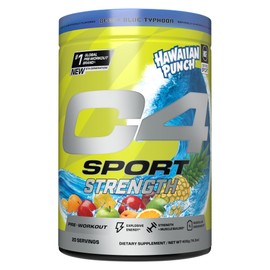 Cellucor C4 Sport Strength Pre Workout Powder - NSF Certified for Sport - Beta-Alanine, Creatine, 200mg Caffeine - Sugar Free Energy Supplement for Men & Women - Hawaiian Punch Berry Blue, 20 Servings