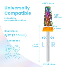 MagiBling 5 in 1 Tapered Barrel Nail Drill Bits, 3/32'' Safety Tungsten Carbide Bits, Two-way Rotation, Suitable for Manicure Pedicure Cuticle Gel Polishing, Technicians Bits, Grit: Double Coarse.