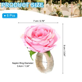 PATIKIL Handmade Rose Flower Napkin Rings, 6 Pack Handcraft Floral Napkin Holder for Wedding Birthday Banquet Table Decoration Christmas Thanksgiving, Pink