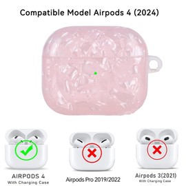 Oetker Compatible Airpods 4 Case for Women, Cute Glitter Pearl Shell Luxury Airpods 4 Gen Case Cover with Cleaner Pen & Keychain, Hard TPU Shockproof Protective iPods Cover