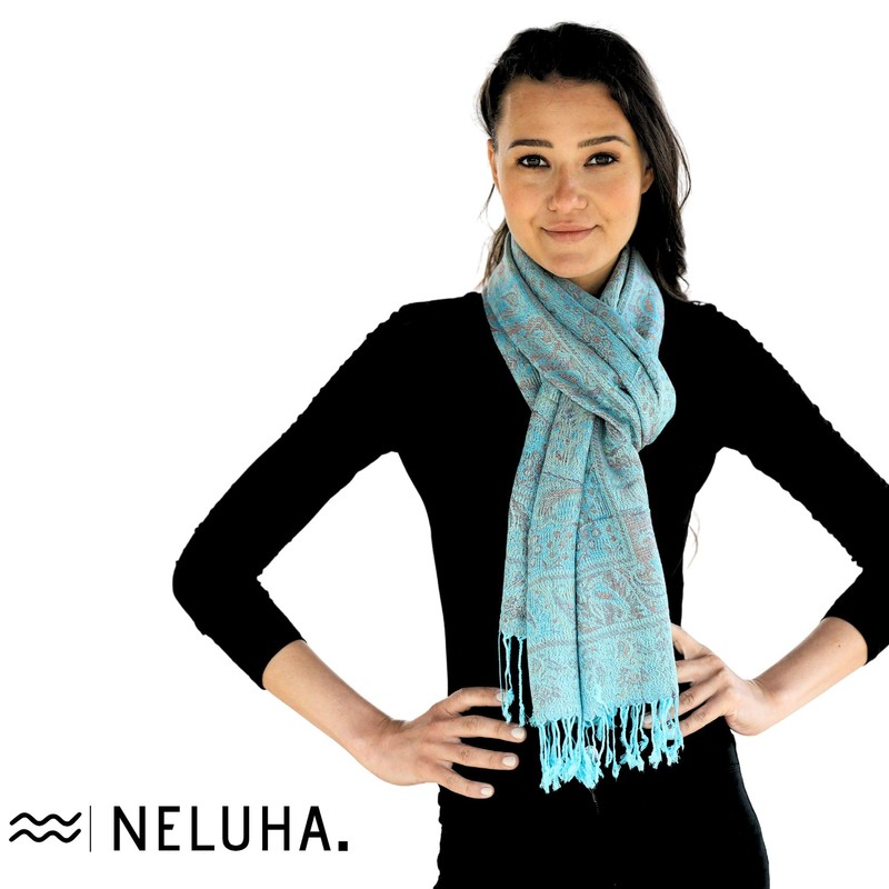NELUHA Pashmina Scarf Turquoise Traditional Patterned for Men and Women