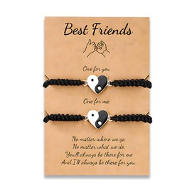 Best Friend Bracelets Friendship Gifts for Best Friends Yin Yang Bracelet for Besties Friends Graduation Birthday Gifts Ideas Adjustable Matching Heart Pendant Bracelets to 2 Sister Brother