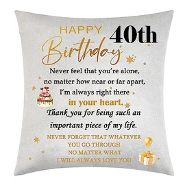 40th Birthday Cushion Cover Gifts, Happy Birthday Gifts for Girls Boys, 40th Birthday Gifts for Friend Family Birthday Gifts, Pillow Cases for Sofa Couch Home Decor Pillow Cover 18” x 18” (40th)