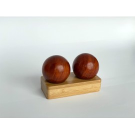 Two Elegant Maidu Wooden Balls 45 mm for Relaxing Hands - On a Bamboo Carrier - Qi Gong - Worry Stone - Hand Balls - Hand Therapy