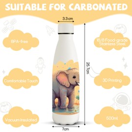 HoneyHolly Stainless Steel Water Bottle, 500 ml, BPA-Free, Thermos Flask, 18/8 Stainless Steel, Children's Water Bottle, Double-Walled Vacuum Insulated, Thermos Flask for School, Outdoor, Camping,